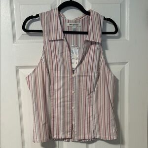 Urban Outfitters Button Down Striped Top - Pink, White, and Red